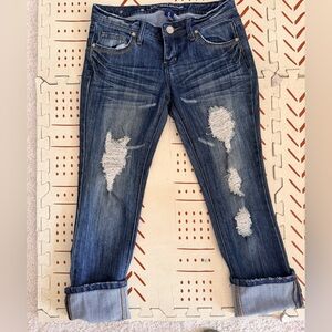 Almost Famous Dark Blue Distressed capri jeans